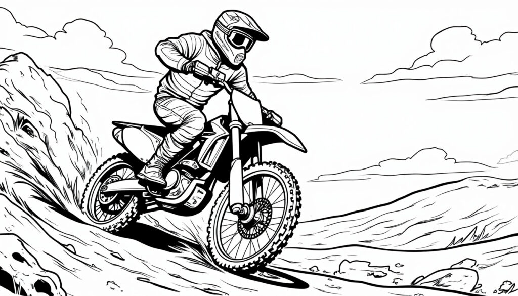 téléchargez et imprimez gratuitement des coloriages de motocross faciles, parfaits pour les enfants qui aiment les motos et les activités créatives.